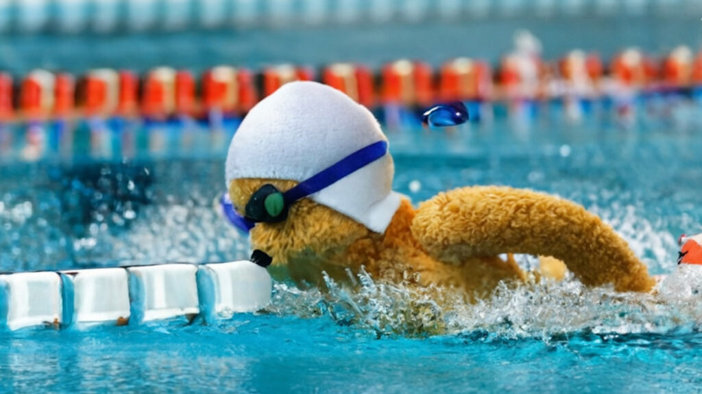 Teddy bears swim at the Olympics 400mm butterfly event