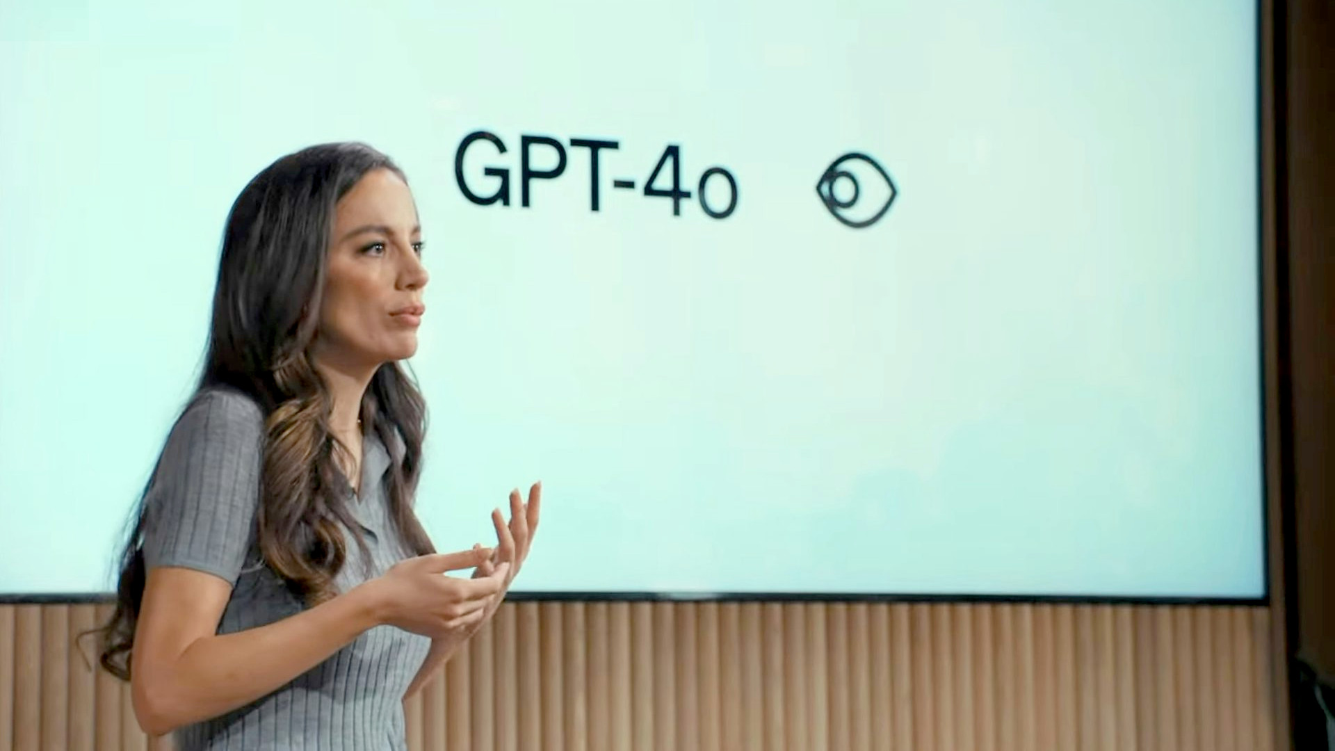 OpenAI executive Mira Murati launching GPT-4o. OpenAI